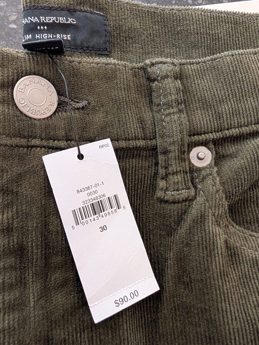 Banana Republic Women's Slim High-Rise Corduroy Ankle Jeans Olive Green Size 30